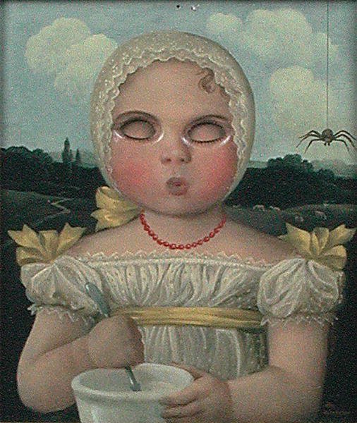 Little Miss Muffet (olie på panel) (se 201781) af Rex Whistler