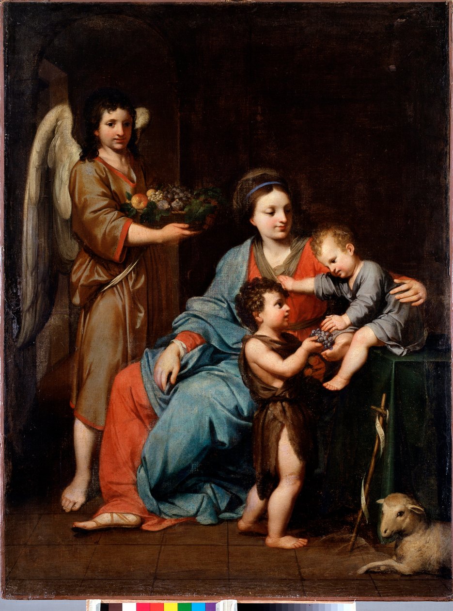 Jomfru med barn med Johannes-døberen Maleri af Reynaud Levieux (1613-1699) 1600-tallet Søn 108x76 cm Genes, Musei di Strada Nuova (ex Palazzo Bianco) af Reynaud Levieux