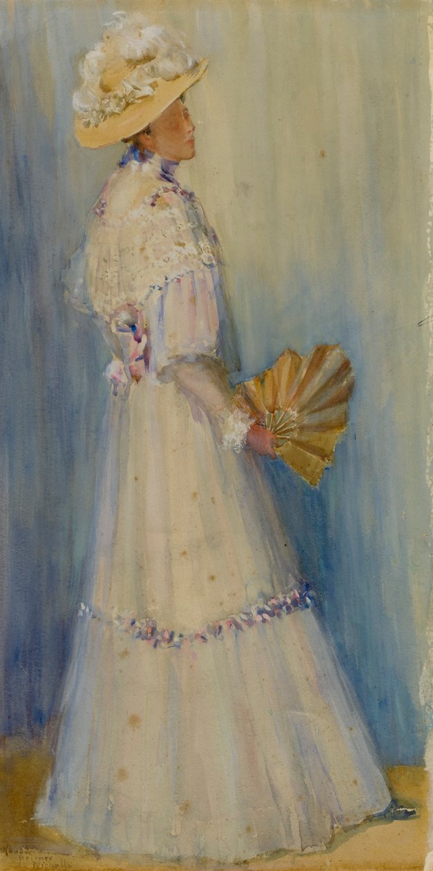 Lady with a Fan, slutningen af det 19.-begyndelsen af det 20. århundrede. af Rhoda Holmes Nicholls
