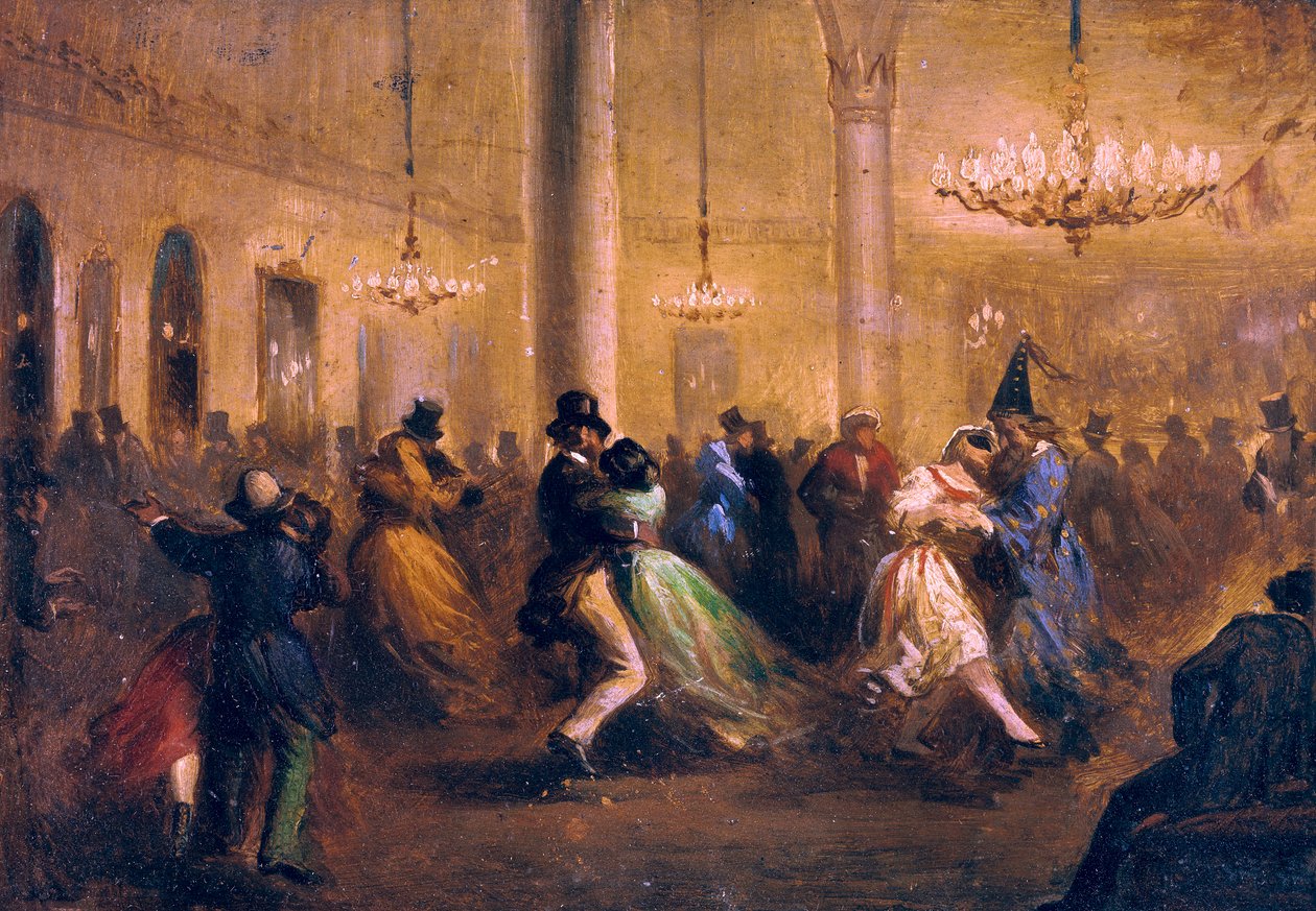 Baile de Capellanes, ca. 1860-1865 (olie på blik) af Ricardo Balaca y Canseco