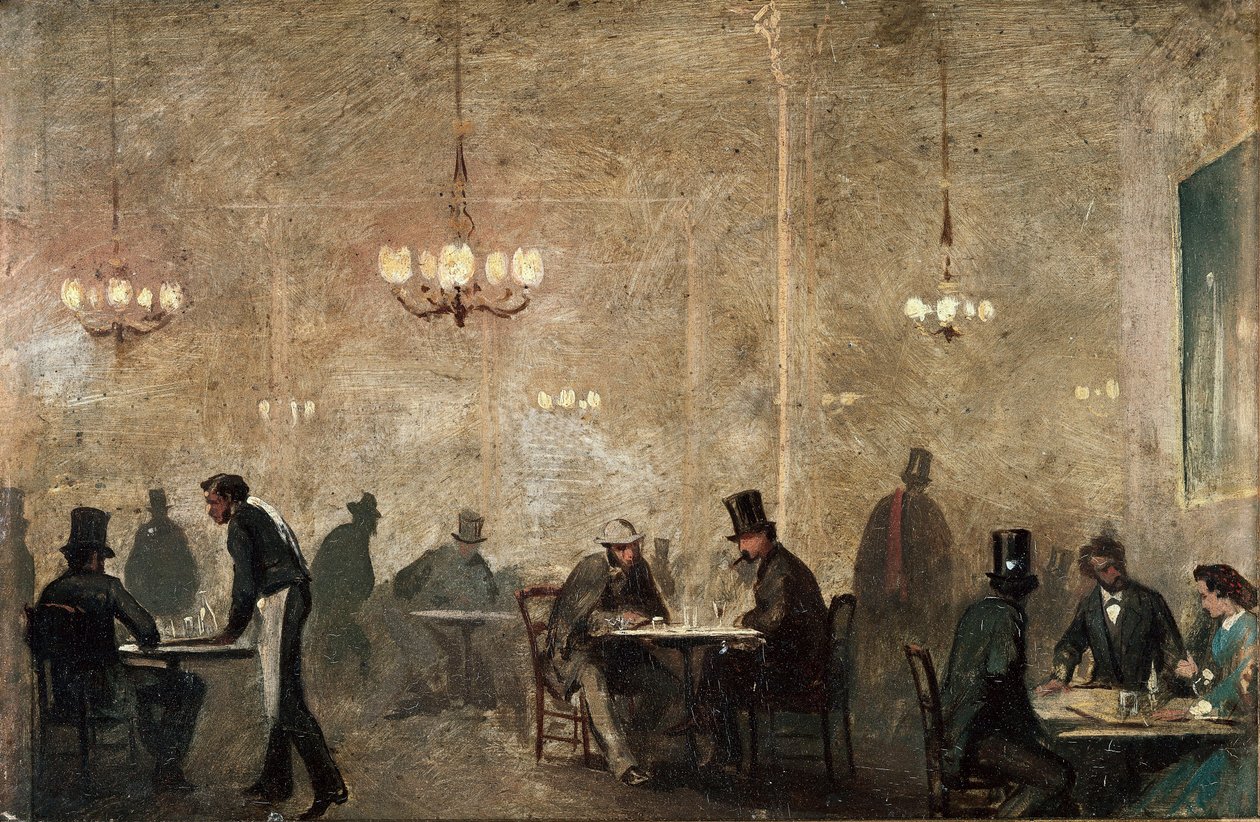 Cafeen, ca. 1860-65 (olie på blik) af Ricardo Balaca y Canseco