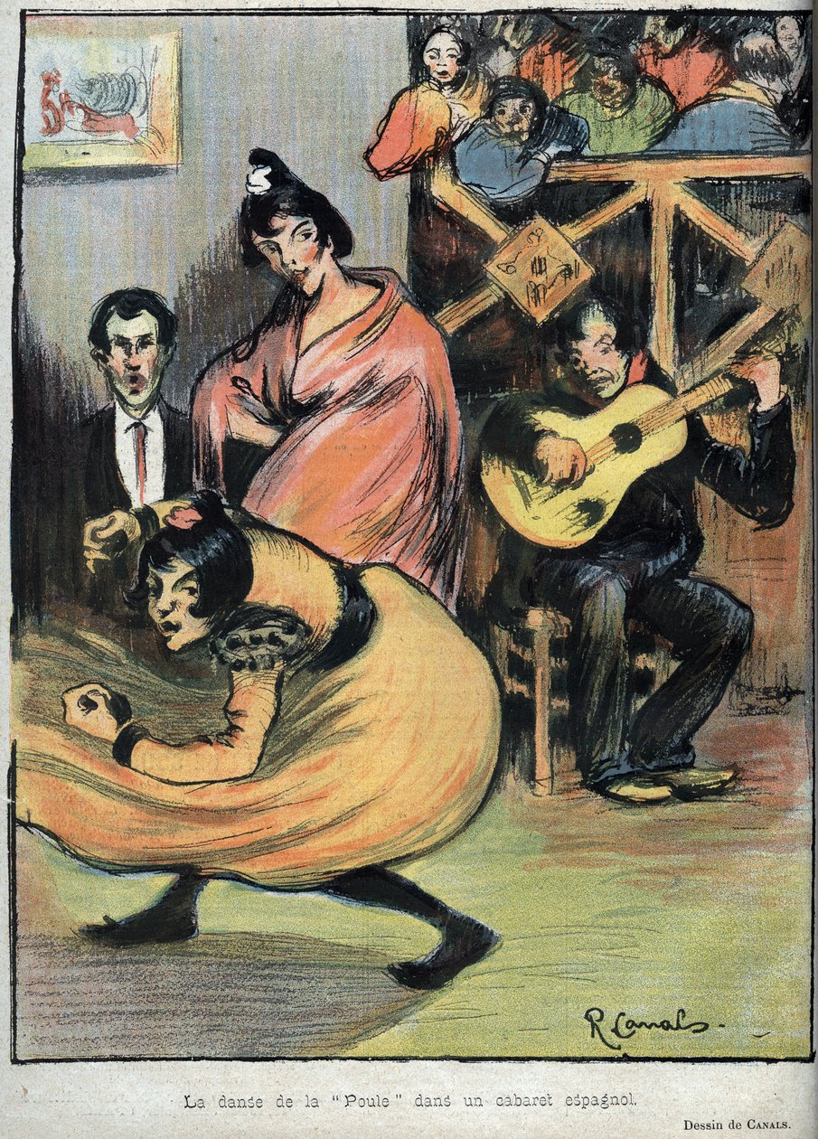 Hønens dans i en spansk kabaret - tegning af R. Canals i Le Rire de 1898 - af Ricardo Canals y Llambi