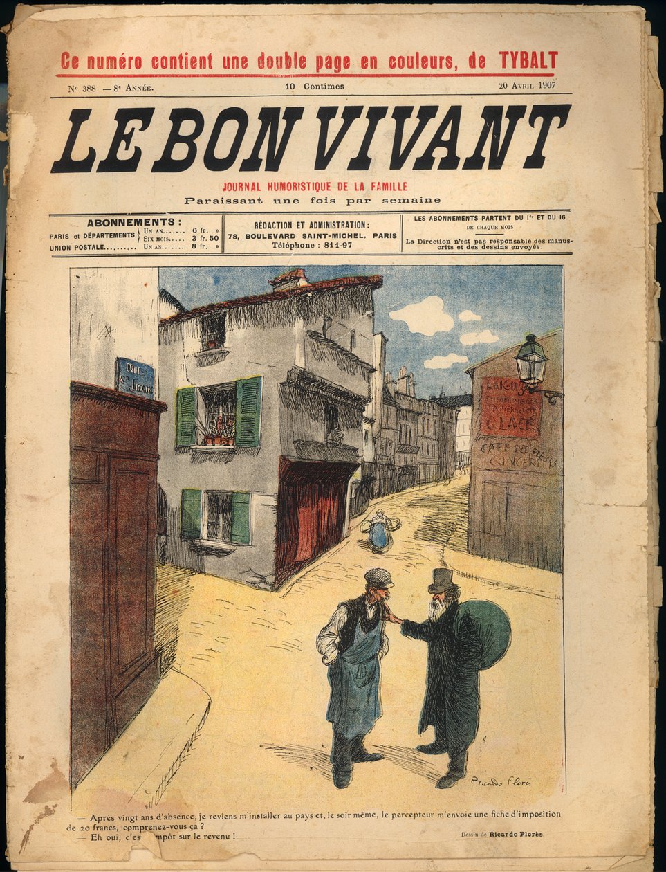 Forsiden af ​​tidsskriftet "Le Bon Vivant", n ° 388, 20. april 1907 (trykt papir) af Ricardo Flores