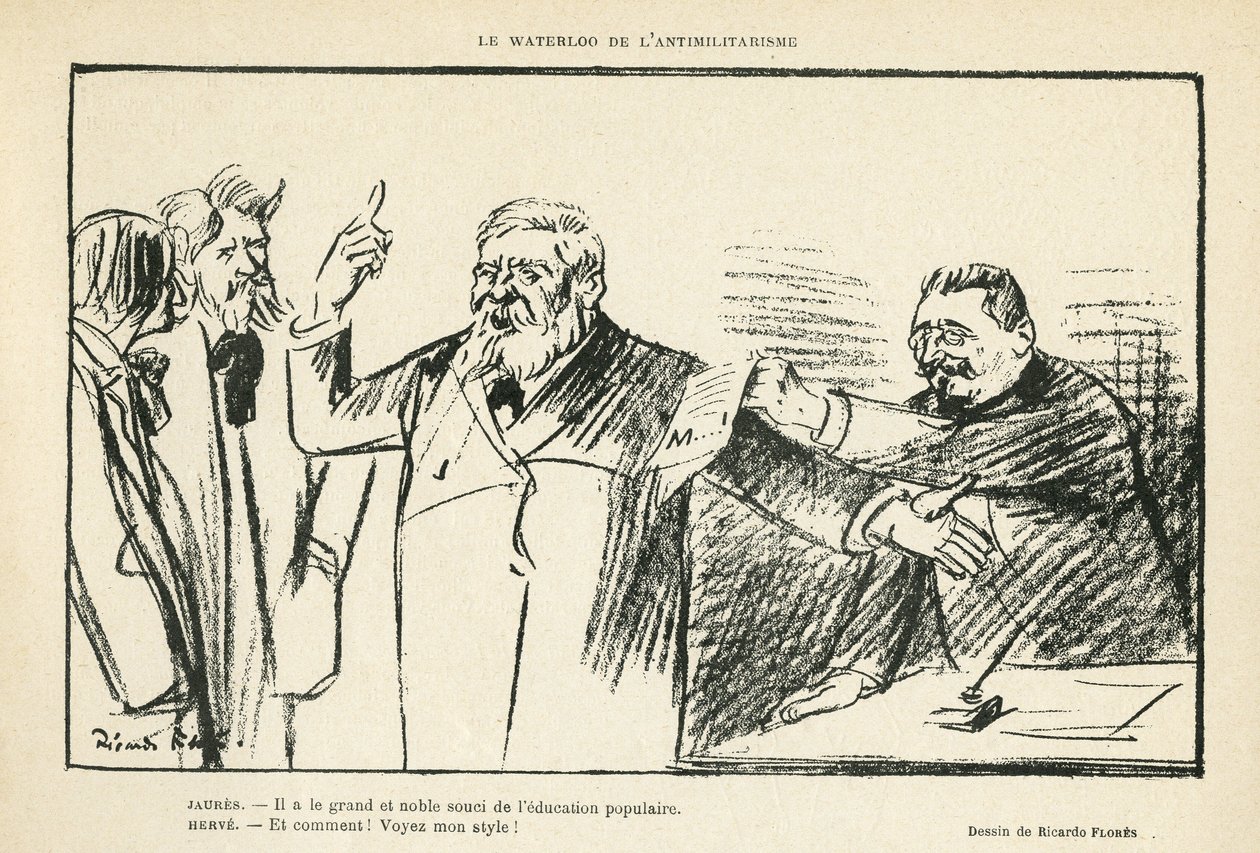 Illustration af Ricardo Flores (1878-1918) i Le Rire, 27/07/12 - Antimilitarismens Waterloo - Antimilitarisme - Jaures Jean, Herve Gustave (1871-1944) af Ricardo Flores