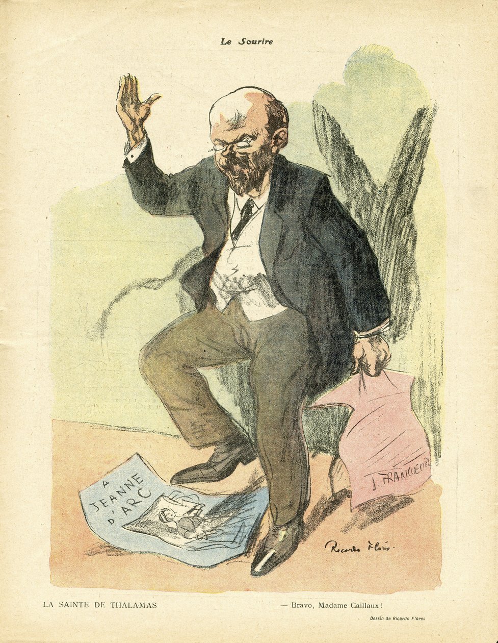 Illustration af Ricardo Flores (1878-1918) i Le Smile, nr. 17, 23/04/14 - Thalamas helbred - Religion Tro - Jeanne d