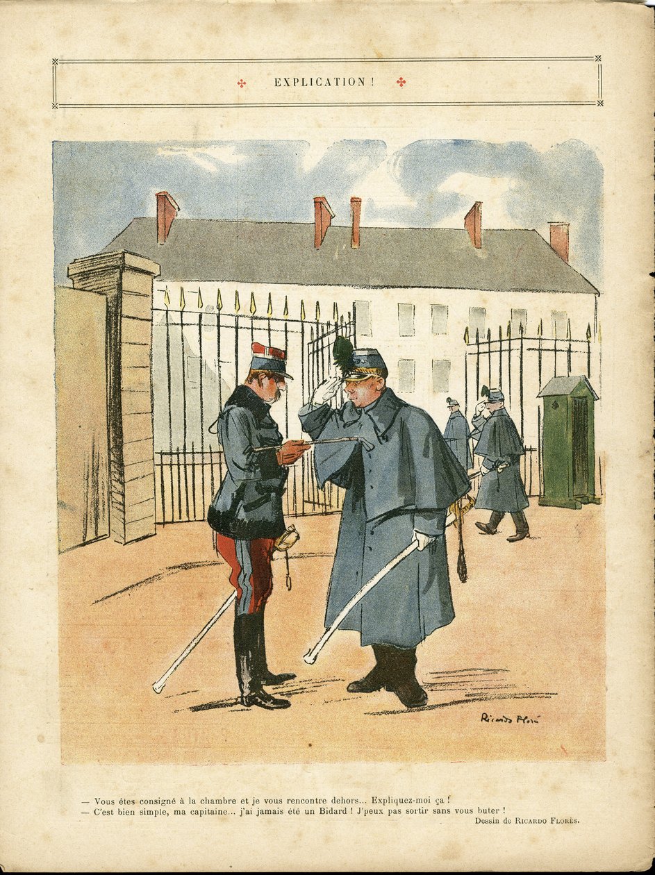 Illustration af Ricardo Flores (1878-1918) i Le Lire, 23/04/10 - Forklaring - Armee, Kaserne af Ricardo Flores