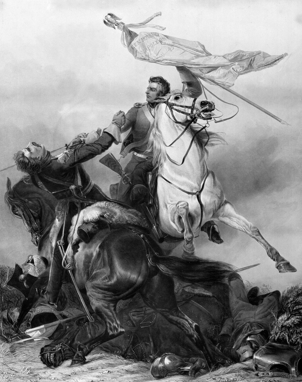 Fight for the Standard - Sergent Ewart fanger Eagle of the French 45th Regiment ved Waterloo, 1815, efter 1847 af Richard Ansdell