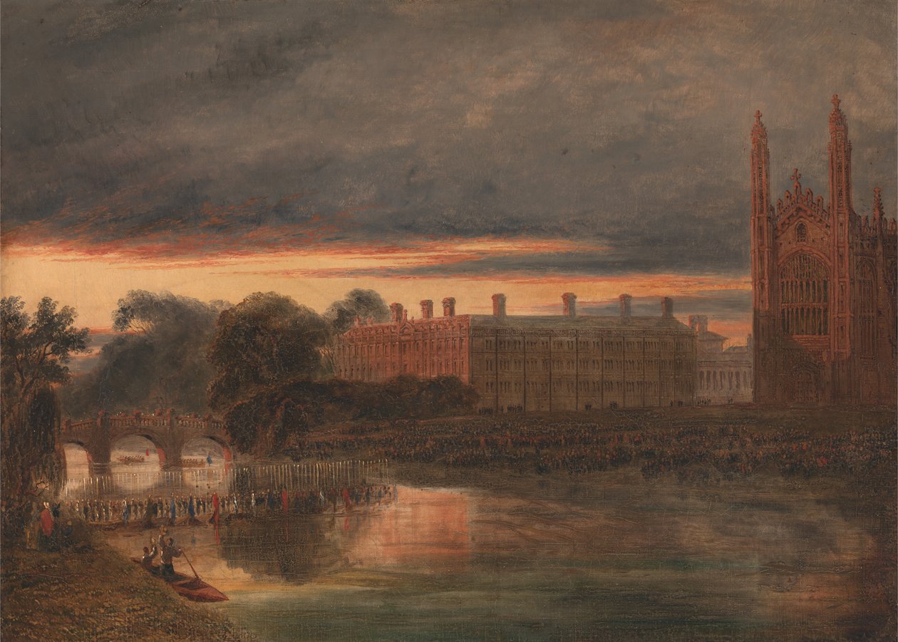 Optog af både på River Cam nedenfor Clare College, Cambridge af Richard Bankes Harraden