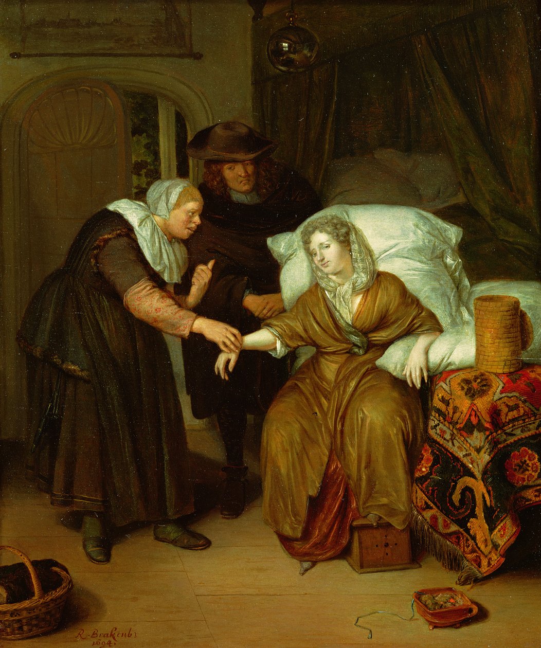 En stuepige tager en dames puls af Richard Brackenburgh