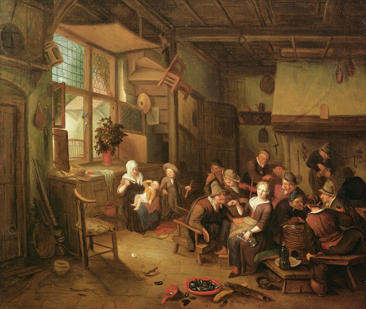 Interiør med bønder, der drikker af Richard Brakenburgh