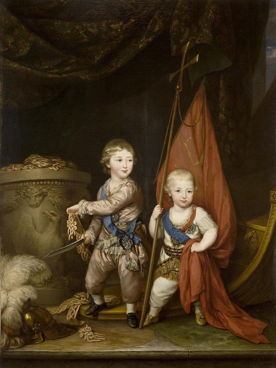 Portræt af storhertugerne Alexander Pavlovich og Constantine Pavlovich, som børn, 1781 af Richard Brompton