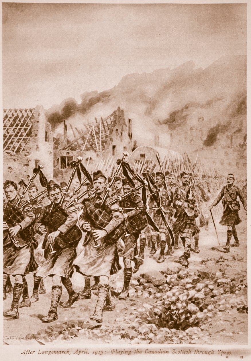 Efter Langemarck, april 1915: At spille den canadiske skotsk gennem Ypres af Richard Caton Woodville junior