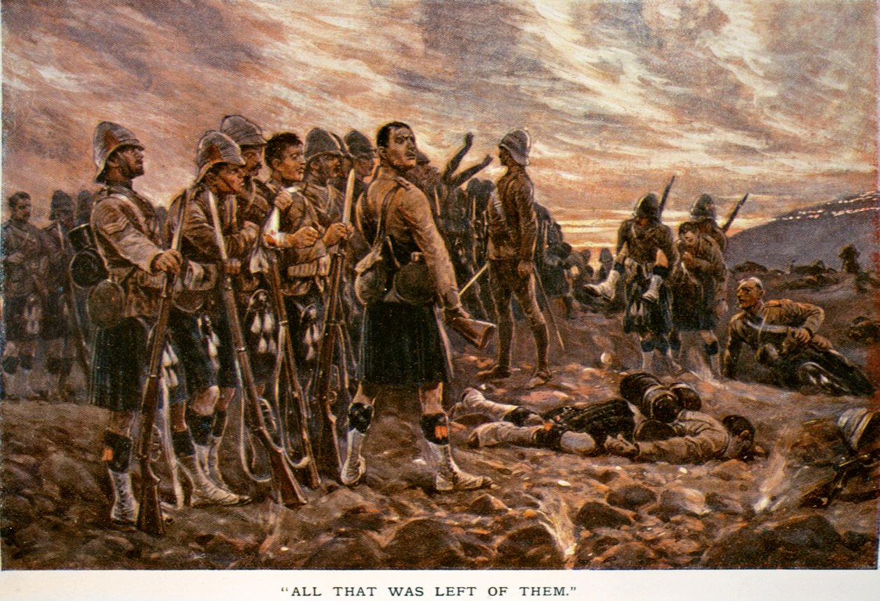 "Alt, hvad der var tilbage af dem": Black Watch efter slaget ved Magersfontein, 1899 af Richard Caton Woodville junior