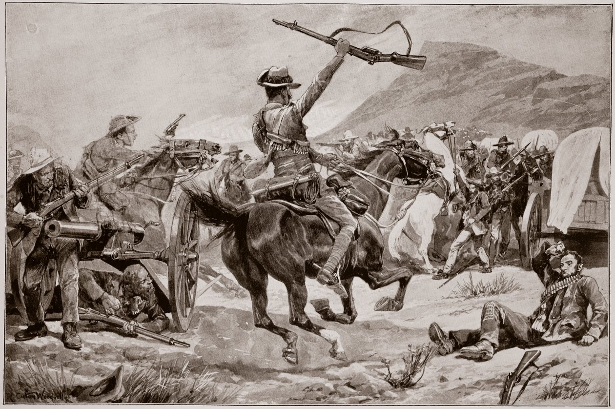 Anklagen mod buskmændene og newzealænderne på boerkanonerne, nær Klerksdorp, 24. marts 1901 af Richard Caton Woodville junior