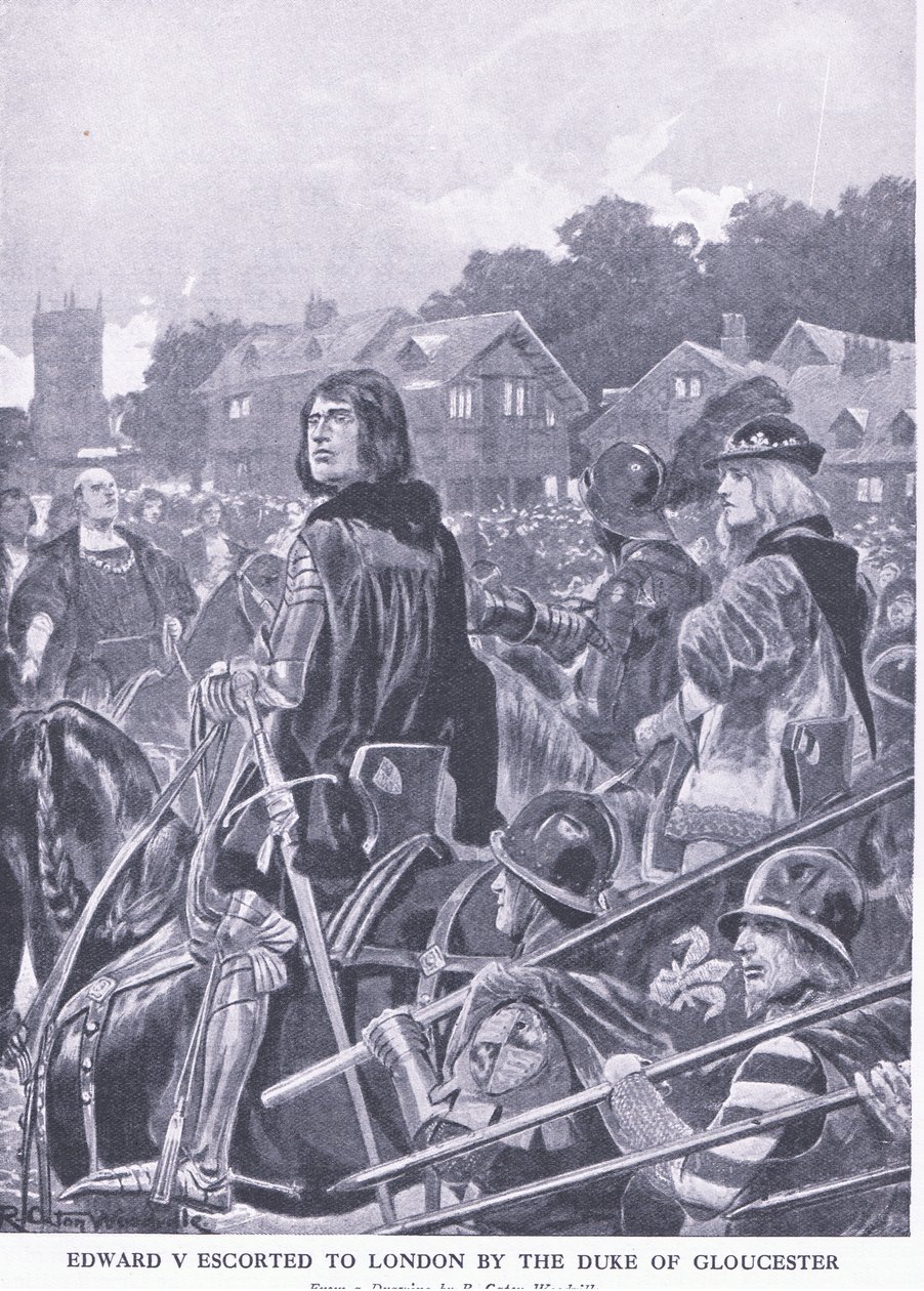 Edward V eskorteret til London af hertugen af Gloucester, fra Cassells History of the British People udgivet af Waverley Book Company Limited, ca. 1940 af Richard Caton Woodville junior