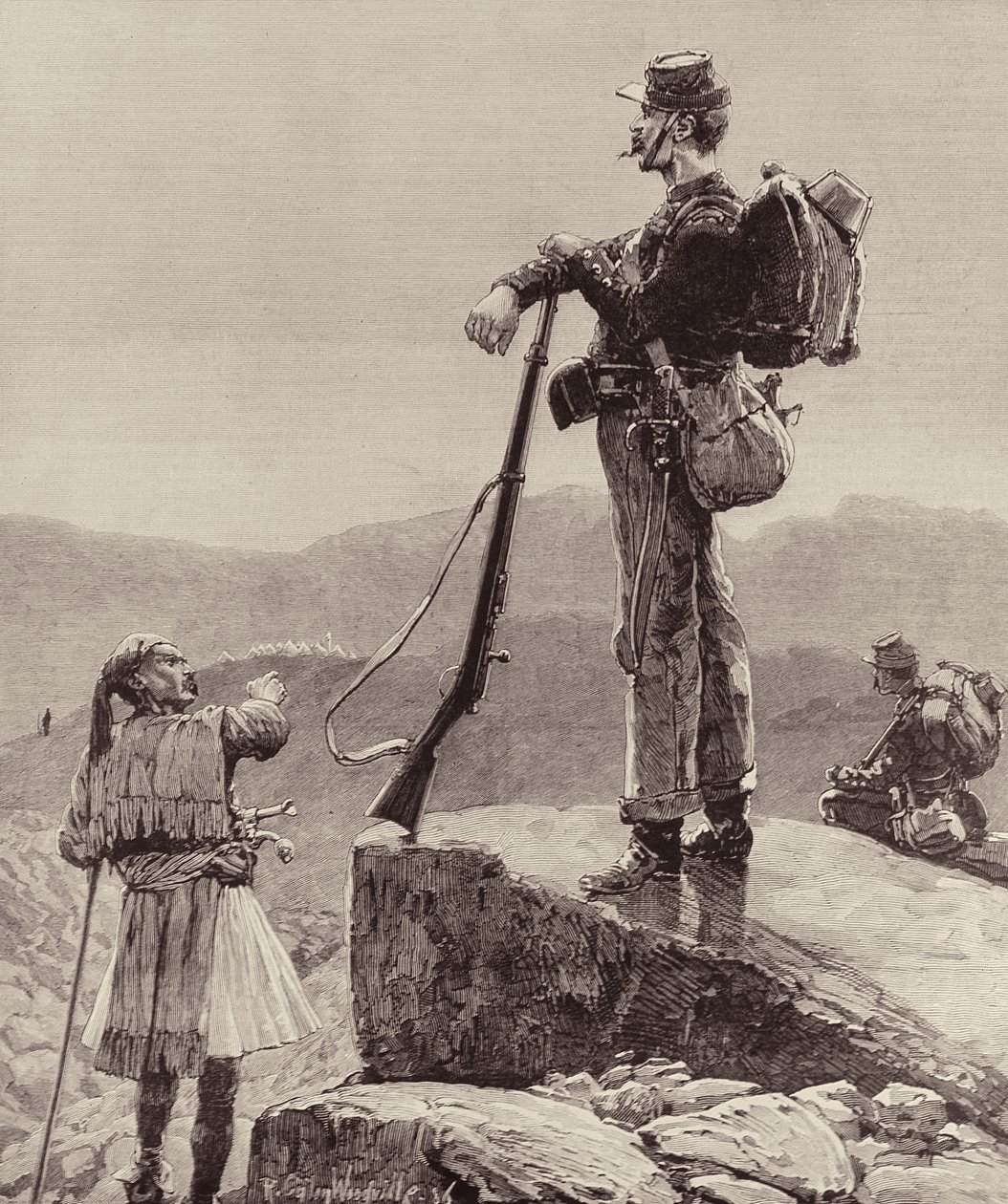 On the Lookout: Infantry Soldiers of the Greek Army, fra The Illustrated London News, 4. oktober 1886 af Richard Caton II Woodville