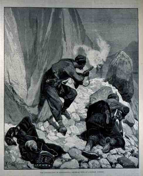 Opstanden i Hercegovina: Træfning med en østrigsk forpost, indgraveret af W. I. Mosses, fra The Illustrated London News, 18. marts 1882 af Richard Caton II Woodville