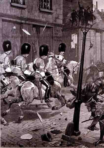 The Irish Land League Agitation: Scots Greys Charging the Mob at Limerick, fra The Illustrated London News, 29. oktober 1881 af Richard Caton II Woodville