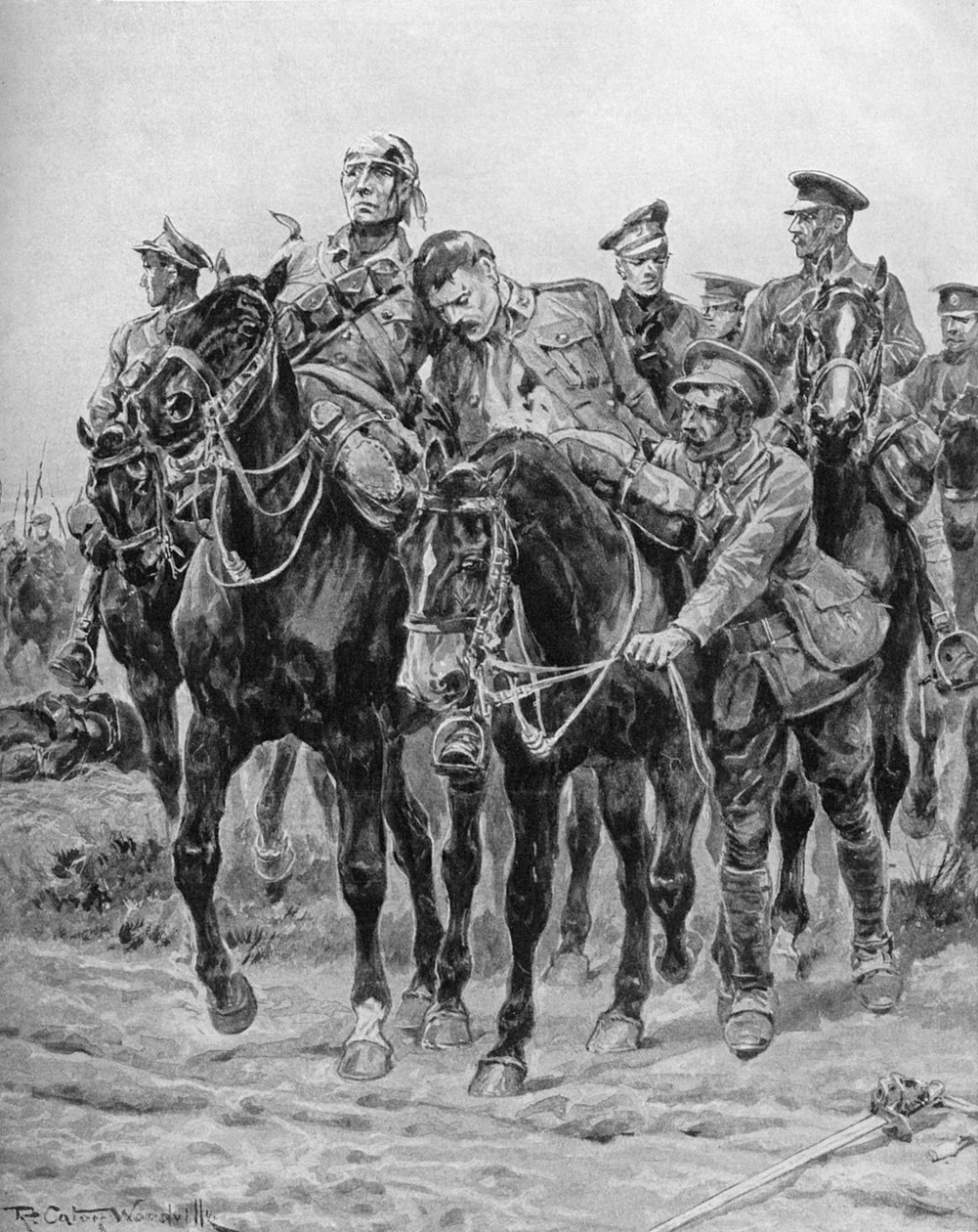 WWI - Sårede britiske soldater til hest af Richard Caton II Woodville