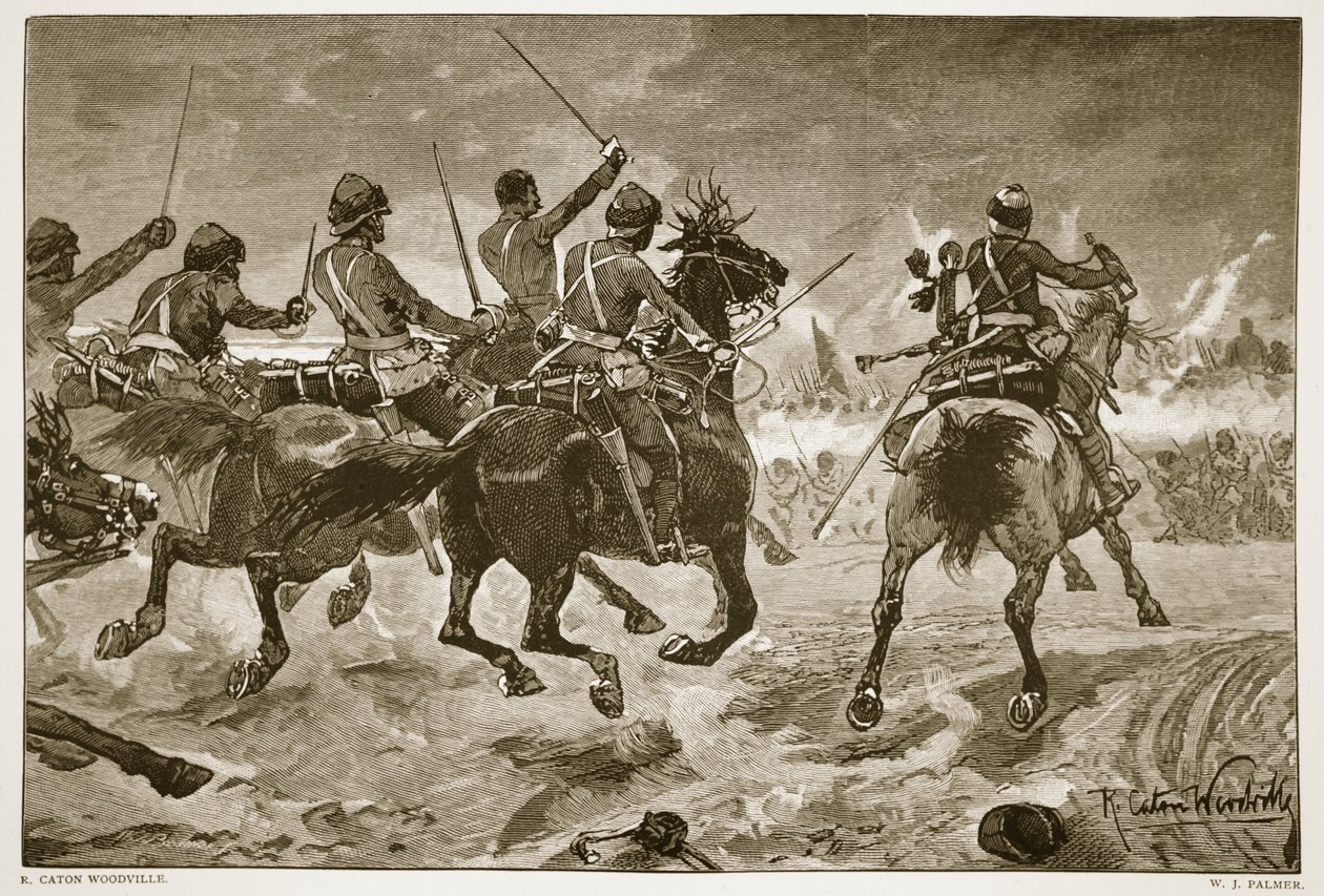 Mahsameh, scene i den egyptiske krig i 1882, indgraveret af W.J. Palmer af Richard Caton Woodville