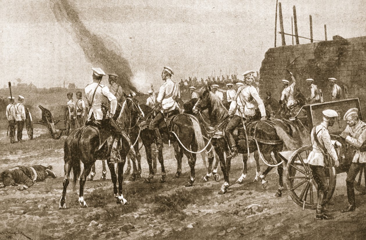 Russisk kosakartilleri engagerer kineserne uden for Peking, illustration fra 