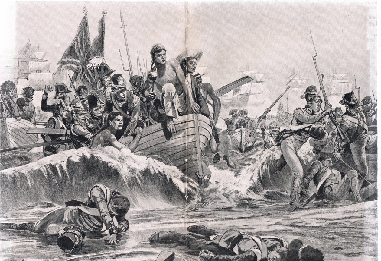 The Landing of the British Troops in Aboukir Bay, illustration fra 