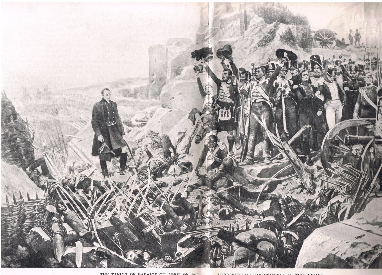 Indtagelsen af Badajoz, illustration fra "British Battles on Land and Sea", udgivet af Cassell, London, ca. 1910 af Richard Caton Woodville