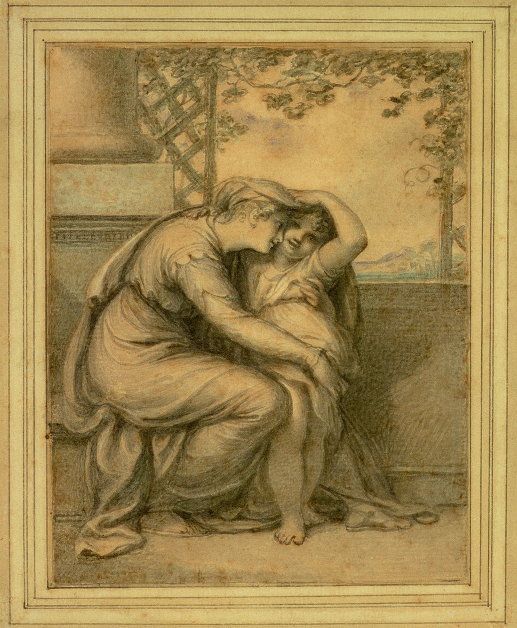 Andromache and Astyanax, 1789 (wc over blyant på papir) af Richard Cosway