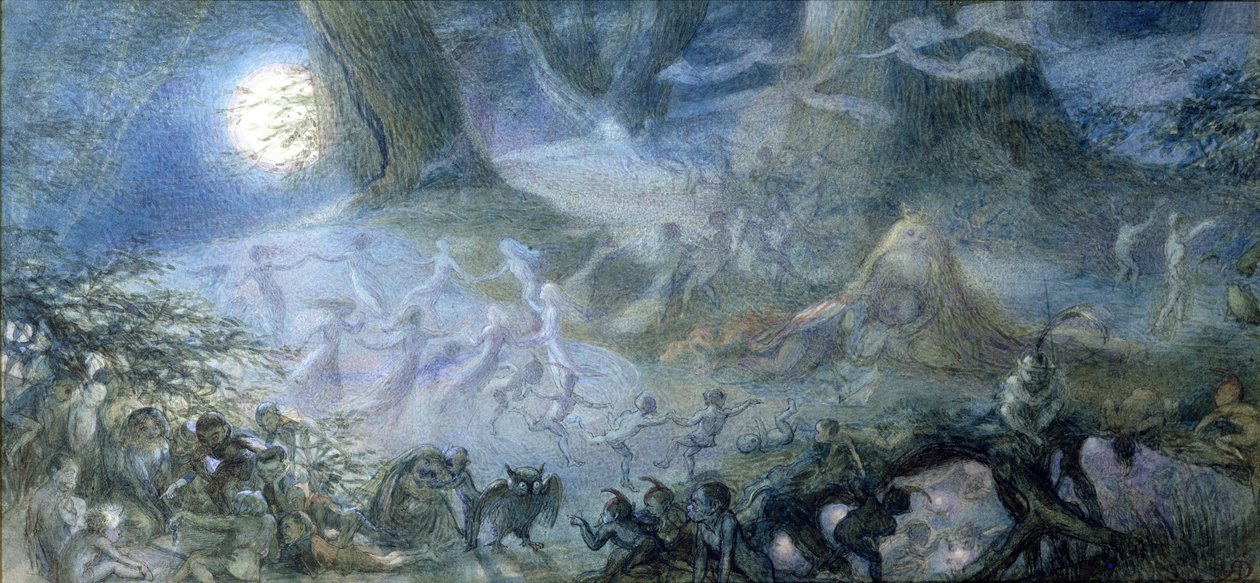 Dansende feer (pen og blæk og wc på papir) af Richard Doyle