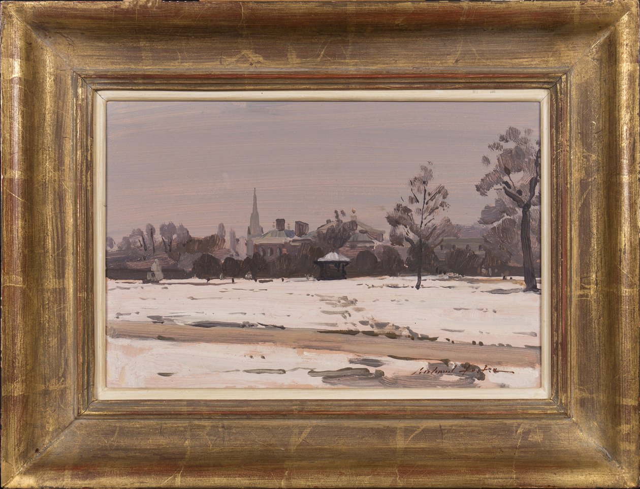 Winter Dusk: Kensington Palace, 1991 (olie på kort) af Richard Foster