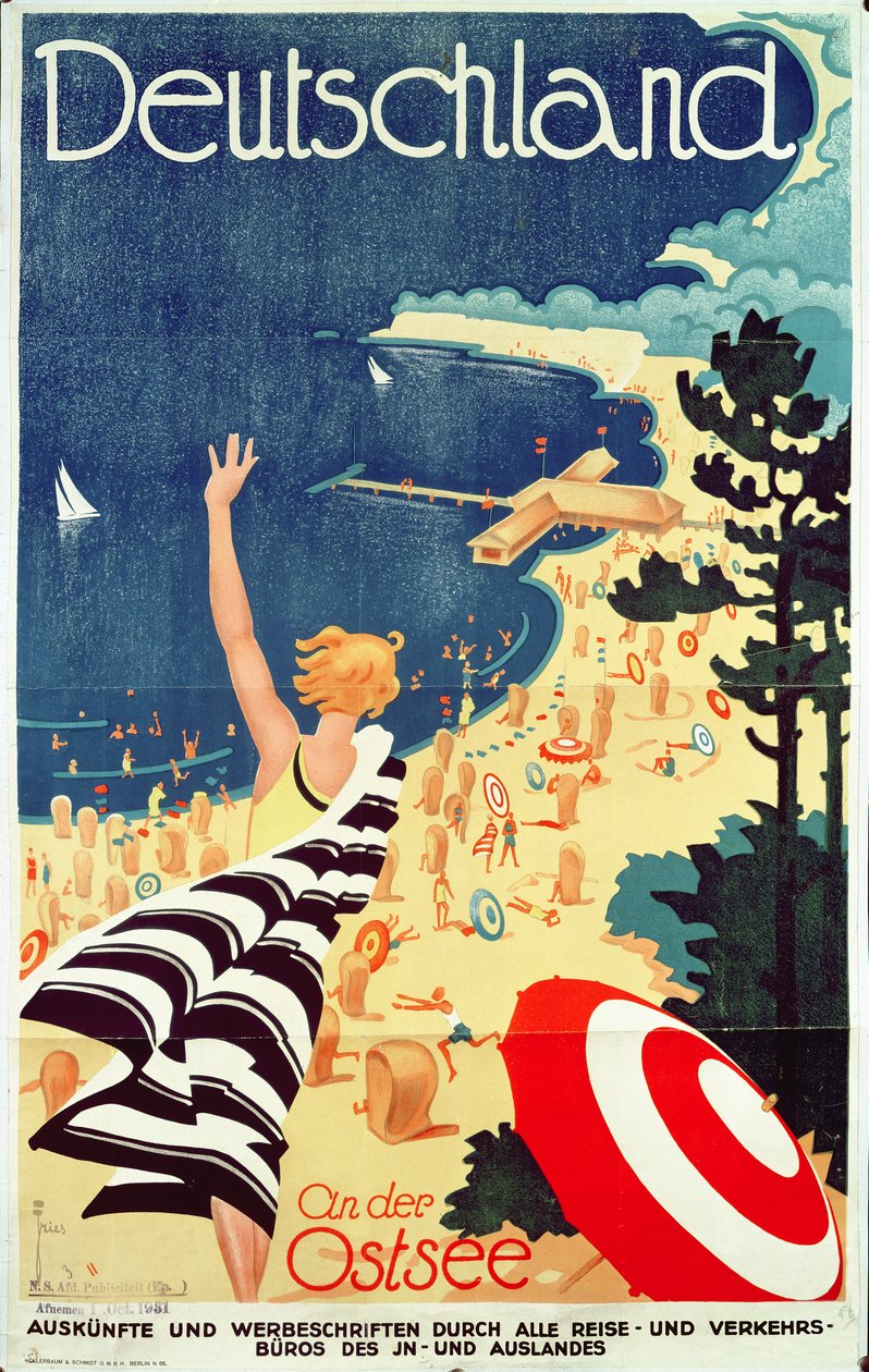 Tyskland: ved Østersøen, ca. 1930 (farvelitografi af Richard Friese