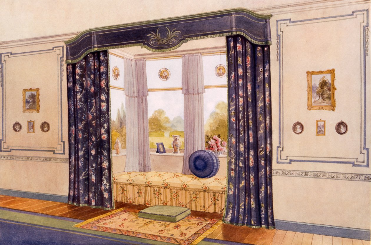Vinduessæde omsluttet af luksuriøse draperier, tidlig C20th af Richard Goulburn Lovell