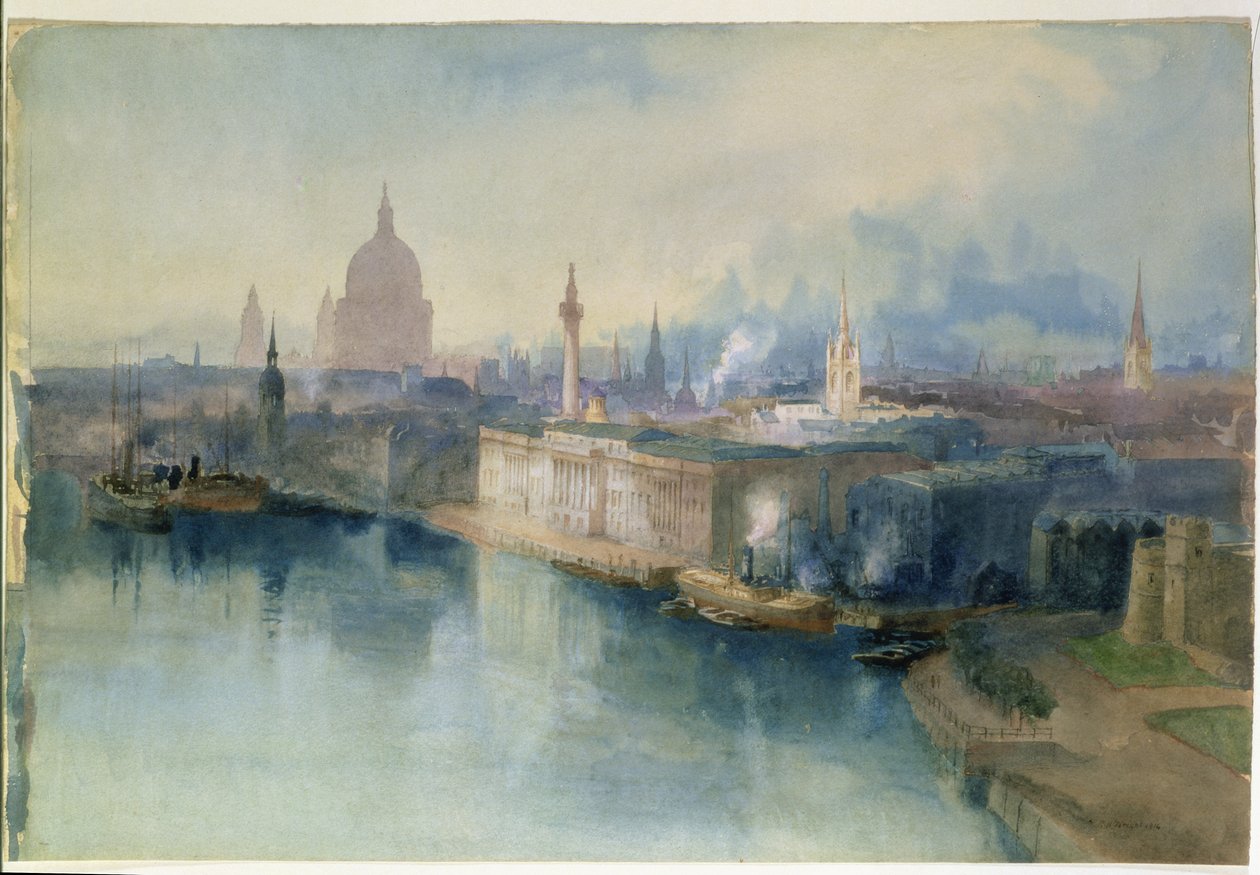 London fra Tower Bridge, 1914 (wc på papir) af Richard Henry Wright