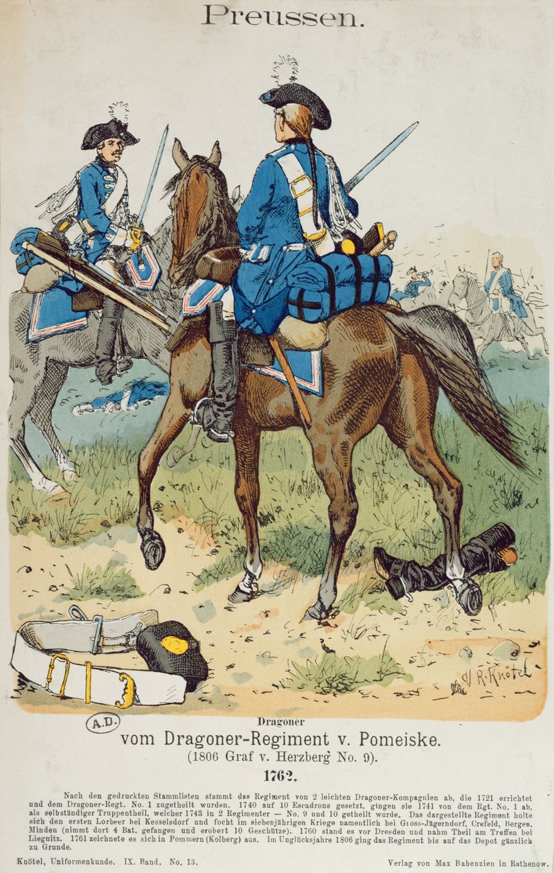 Dragoner i Regiment von Pomeiske i 1762, c.1890 af Richard Knoetel