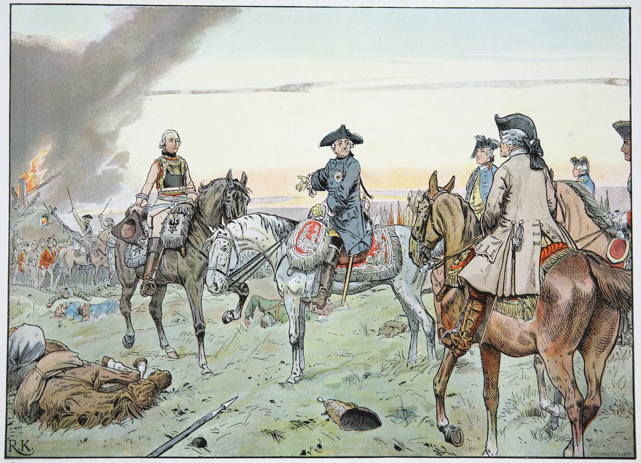 Frederick og Seydlitz i slaget ved Zorndorf den 25. august 1758 af Richard Knoetel