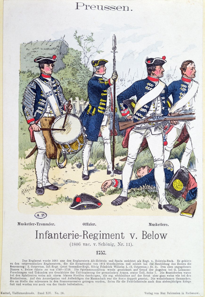 Soldater fra det preussiske infanteriregiment von Below i 1757, ca. 1890 af Richard Knoetel