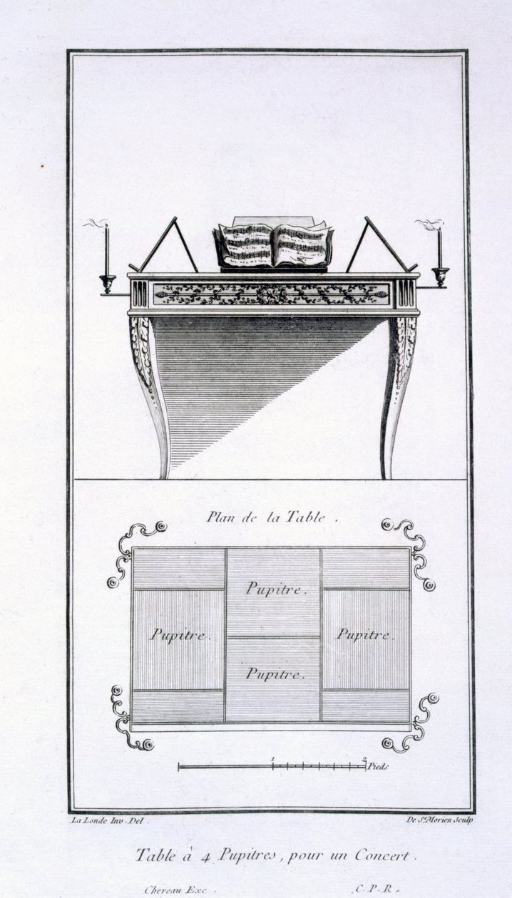 Bord med fire musikstativer til en koncert, fra "Oeuvres diverses de Lalonde, decorateur et dessinateur", udgivet 1780-96 af Richard Lalonde