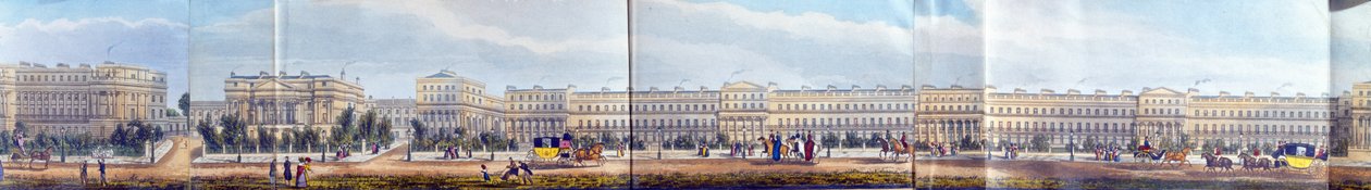 Cumberland Villas og Chester Terrace, detalje fra A Panoramic View round the Regents Park, pub. af Ackermann, 1831 (akvatint) af Richard Morris