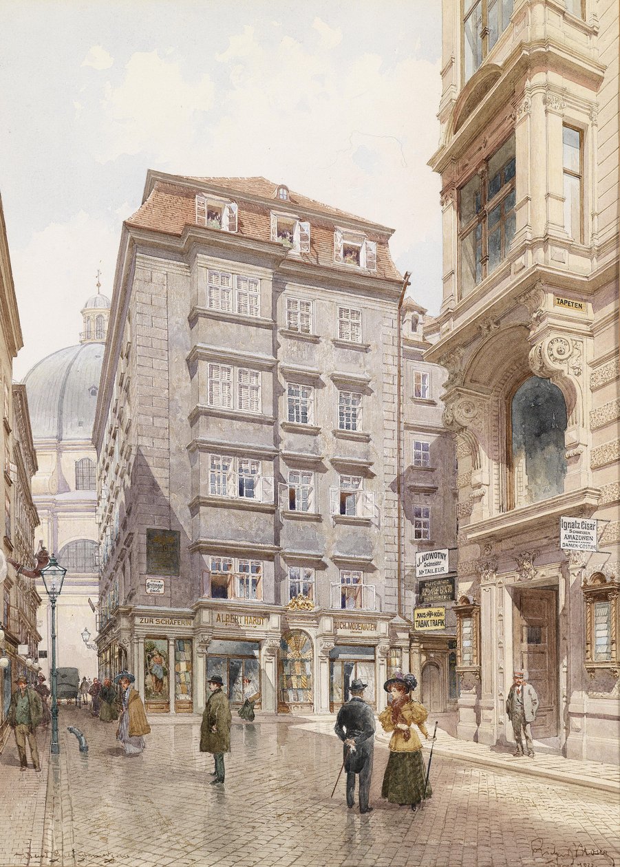 Albert Hardt tøjbutik i Freisingergasse, bag på Peterskirche af Richard Moser