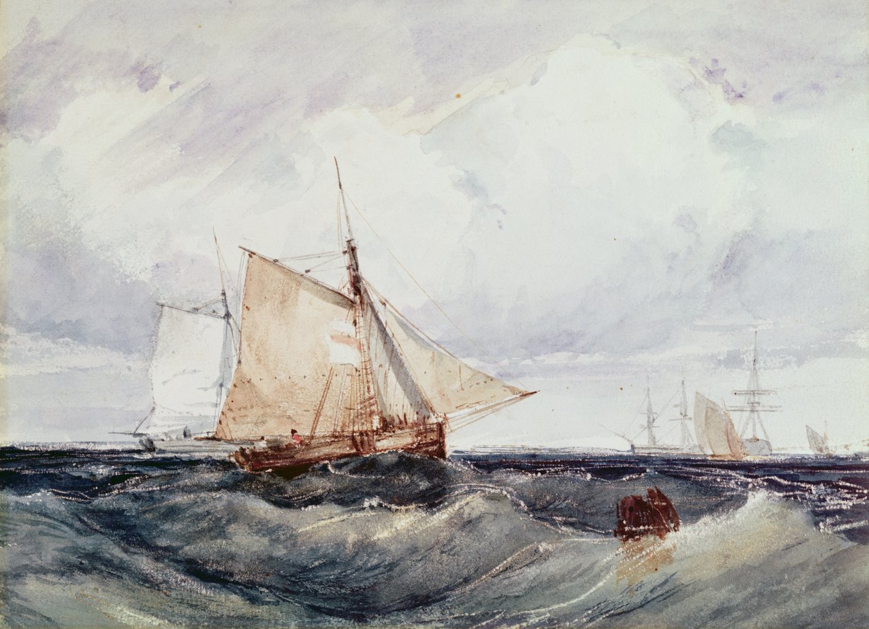 En Kutter og andre Skibe i en stærk Brise af Richard Parkes Bonington