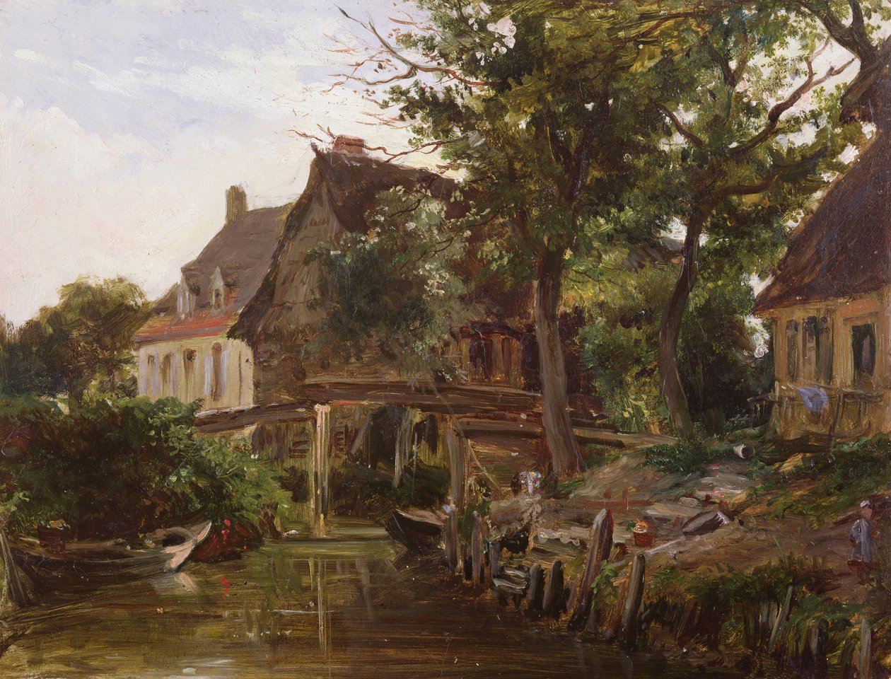 Sommerhuse ved et vandløb, ca. 1824 af Richard Parkes Bonington