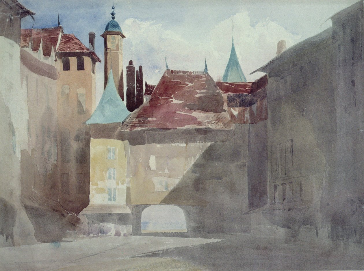 La Place du Molard, Genève (skitse til 4995) af Richard Parkes Bonington