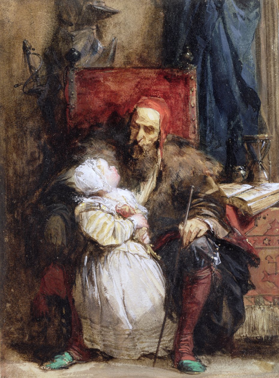 Gammel mand og barn, ca. 1827 (wc på papir) af Richard Parkes Bonington