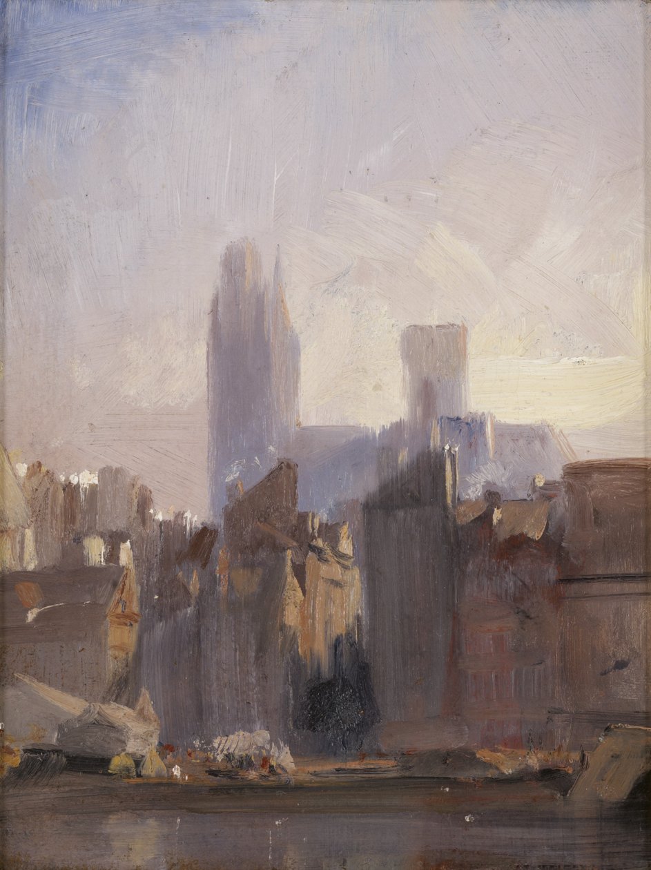 Rouen-katedralen, solopgang, 1825 (olie på møllebræt) af Richard Parkes Bonington