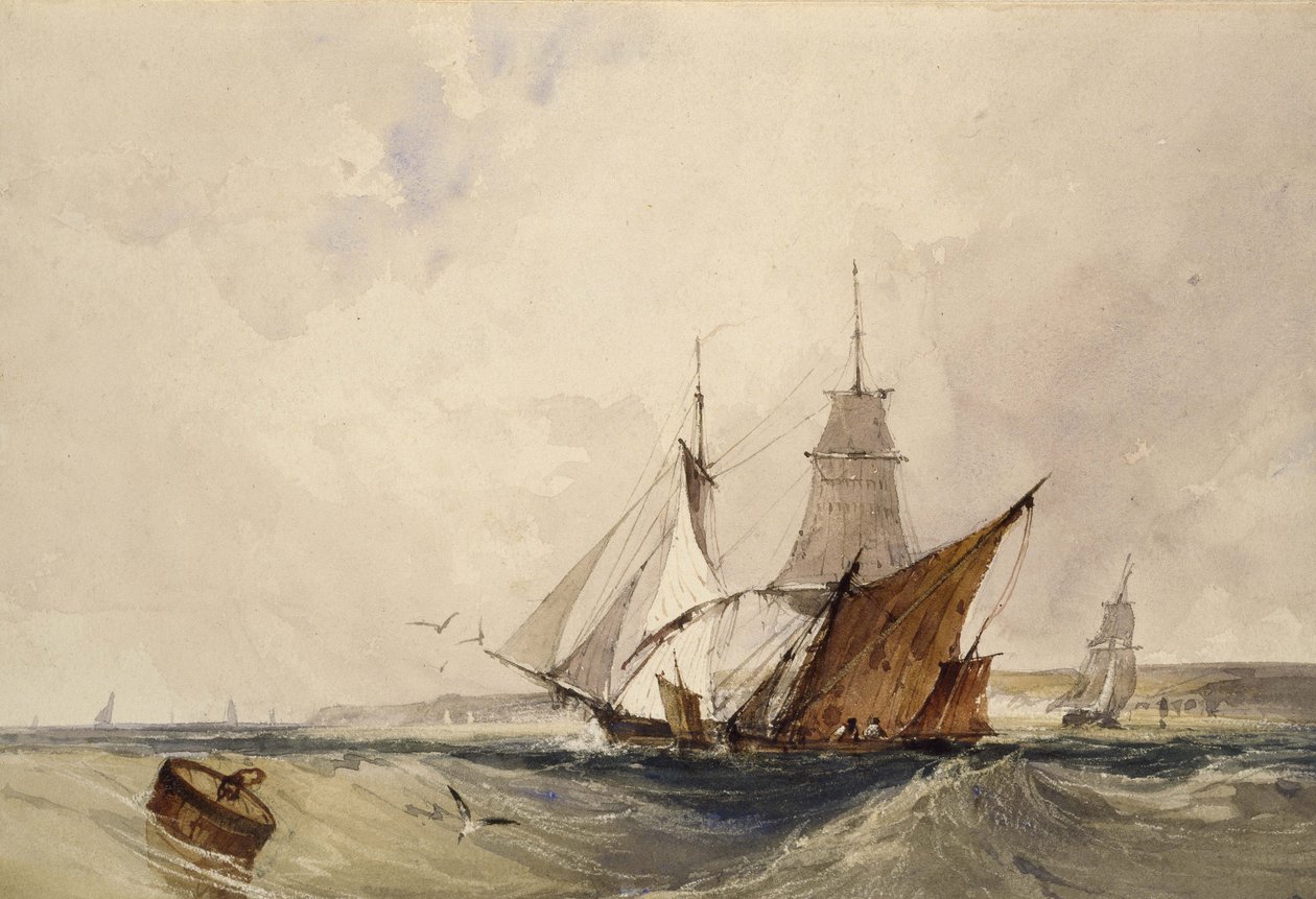 Forsendelse fra Kent Coast (pen og gråt blæk og akvareller på papir) af Richard Parkes Bonington