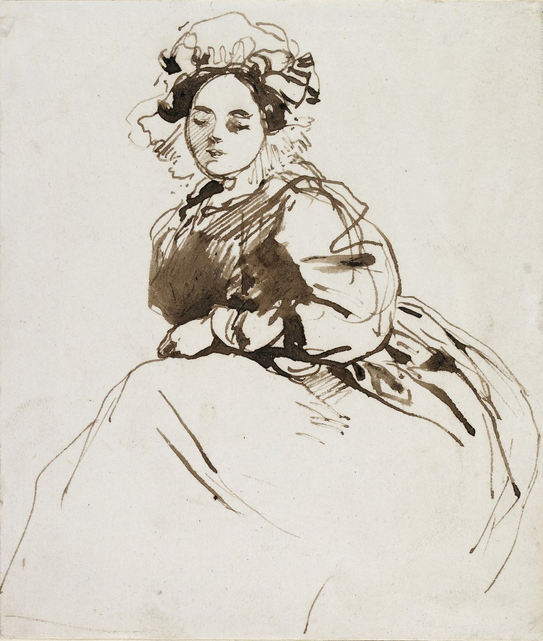 Studie af en siddende kvinde (pen og brunt blæk med brun vask på hvidt papir) af Richard Parkes Bonington