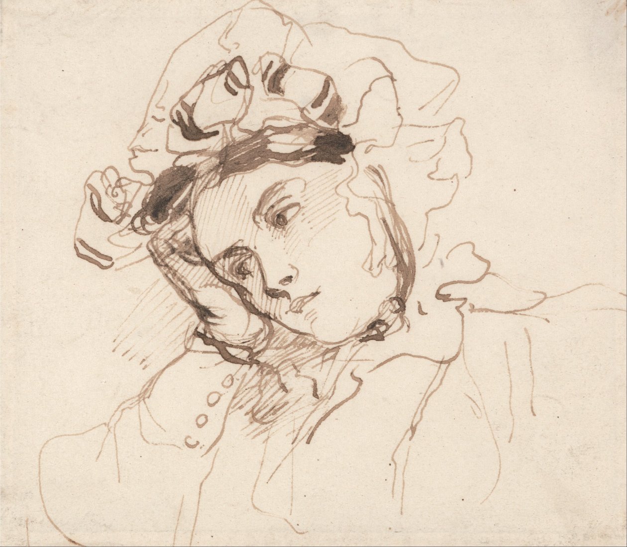 Studie af en kvinde med hovedet på hånden af Richard Parkes Bonington