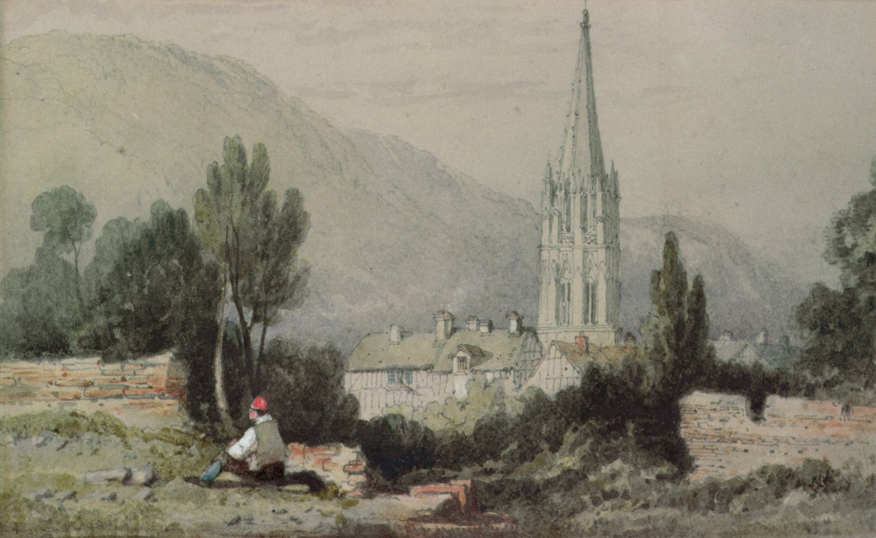 Udsigt over Lillebonne fra det romerske amfiteater af Richard Parkes Bonington