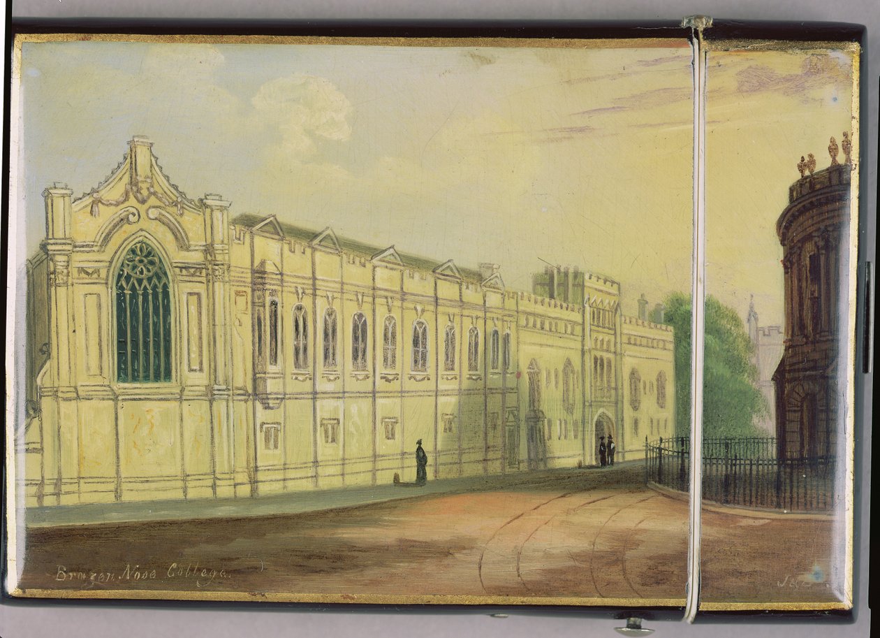 Victoriansk kortetui med en scene fra Brasenose College, Oxford (papier mache) af Richard Phene and Benjamin W. Spiers