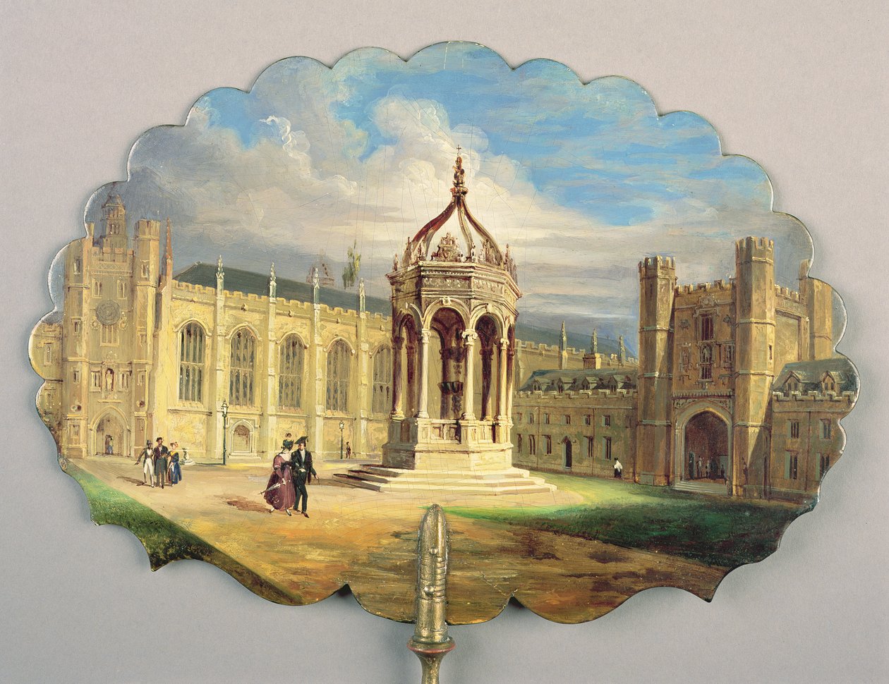 Victoriansk skærm med en scene af springvandet i Trinity College Great Court, Cambridge (papier mache) af Richard Phene and Benjamin W. Spiers